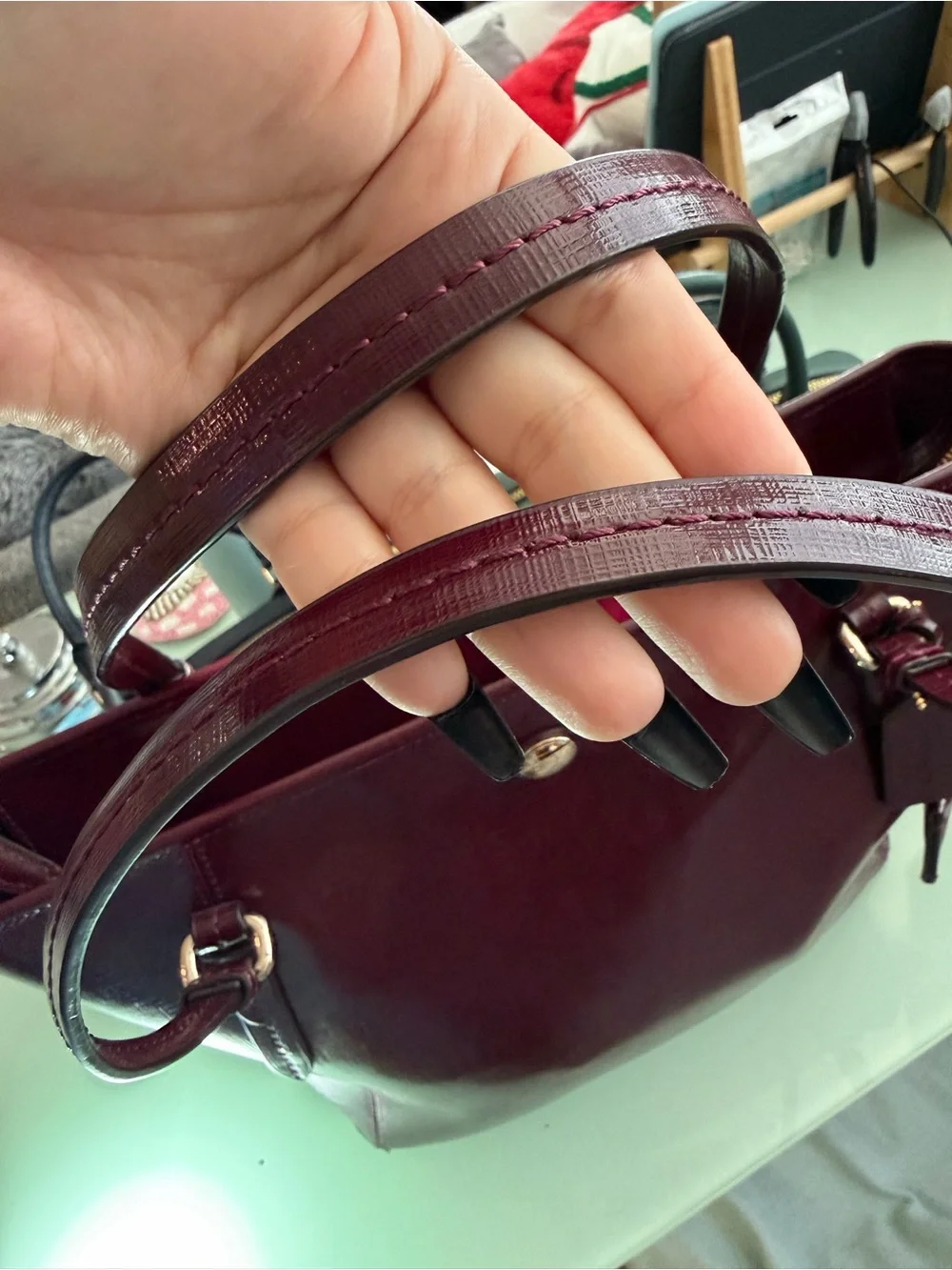 Coach Peyton Burgundy Patent Leather Tote Bag - Picture 3 of 8